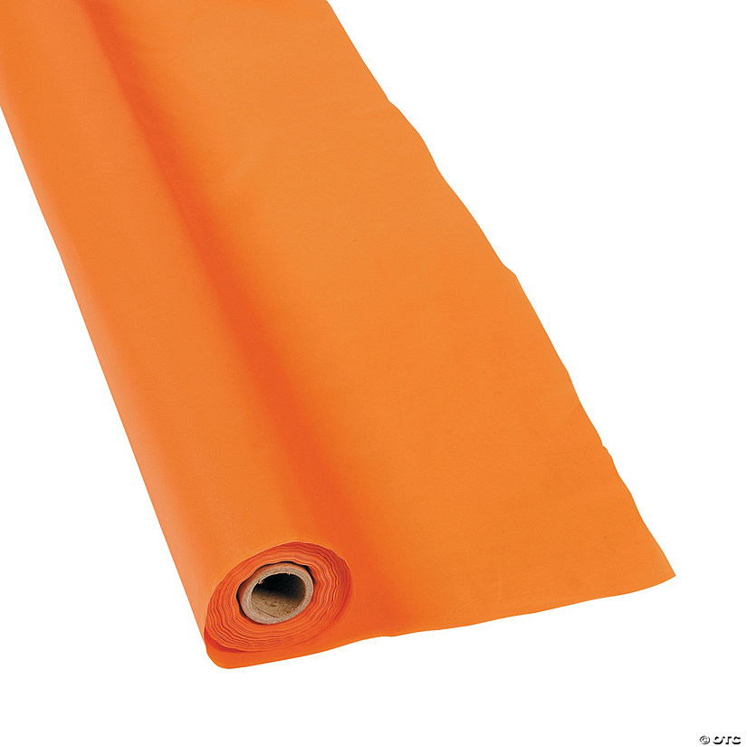 40" x 100 ft. Orange Solid Color Disposable Plastic Tablecloth Roll Image