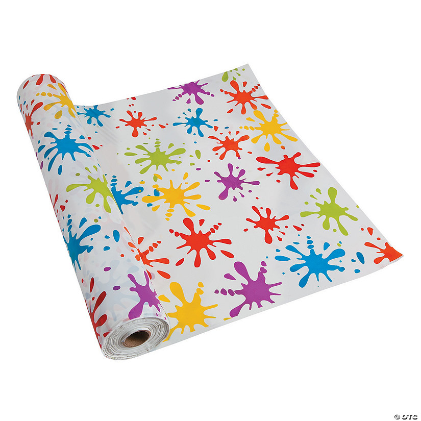 40" x 100 ft. Paint Splatters Disposable Plastic Tablecloth Roll Image