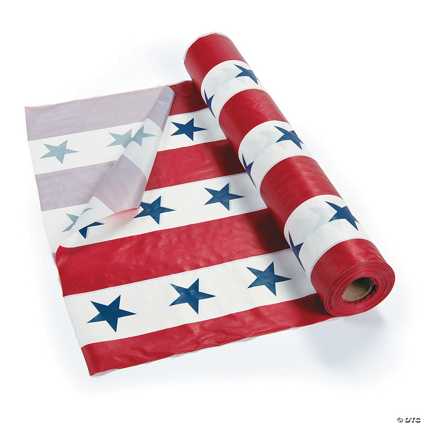 40" x 100 ft. Patriotic Red, White & Blue Disposable Plastic Tablecloth Roll Image