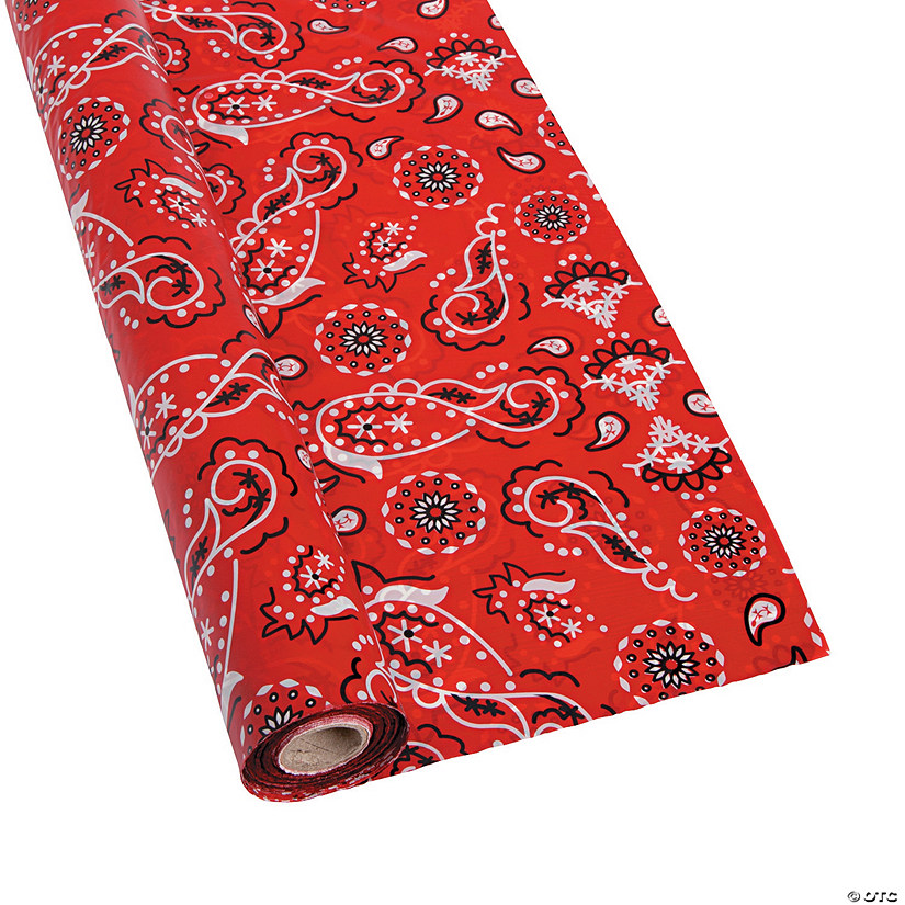 40" x 100 ft. Red Bandana Plastic Tablecloth Roll Image