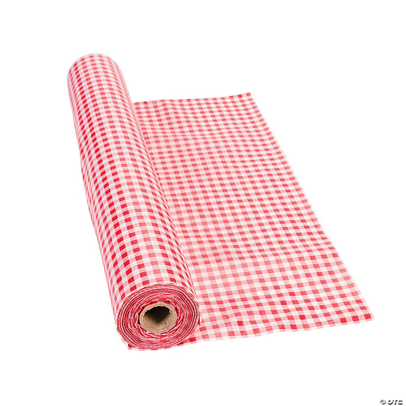 40" x 100 ft. Red Gingham Plastic Tablecloth Roll Image