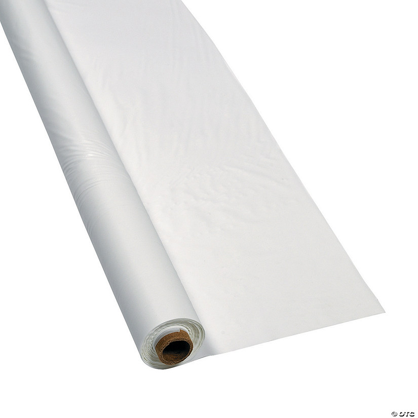 40" x 100 ft. White Disposable Plastic Tablecloth Roll Image