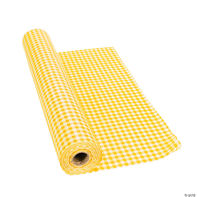 40" x 100 ft. Yellow Gingham Plastic Tablecloth Roll Image
