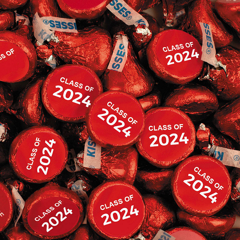 400 Pcs Red Graduation Candy Hershey's Kisses Milk Chocolate Class of 2024 (4lb, Approx. 400 Pcs)  - By Just Candy Image