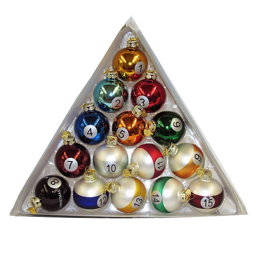 40MM Pool Ball Glass Ornaments 15-Piece Box Set C1608 New Mini Image