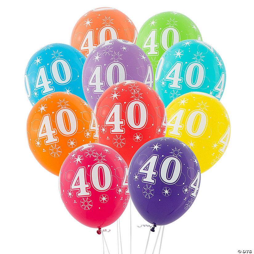 40th Birthday Sparkle 11" Latex Balloon Assortment - 6 Pc. Image