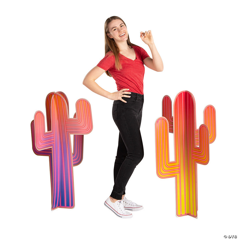41" 3D Colorful Cactus Cardboard Stand-Ups - 2 Pc. Image