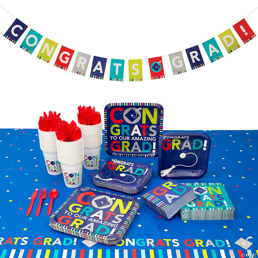 411 Pc. Bright Congrats Grad Party Disposable Tableware Kit for 24 Guests Image