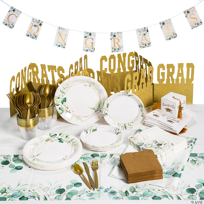 422 Pc. Eucalyptus Congrats Disposable Tableware Kit for 24 Guests Image