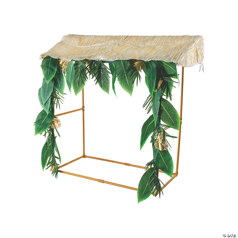 45" x 53" Luau Tropical Leaves & Raffia Roof Tabletop Hut with Frame Image