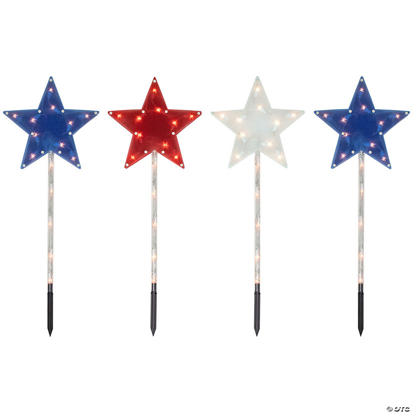 4ct Americana Stars 4th of July Pathway Marker Lawn Stakes  Clear Lights Image
