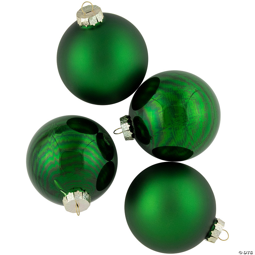 4ct Green 2-Finish Glass Ball Christmas Ornaments 4" Image