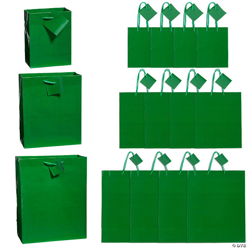 5 1/2" - 13" Green Paper Gift Bags with Tag - 12 Pc. Image