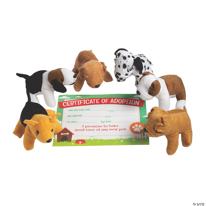 5 1/2" Dog Party Stuffed Pet & Adoption Certificate Kit for 12 Image
