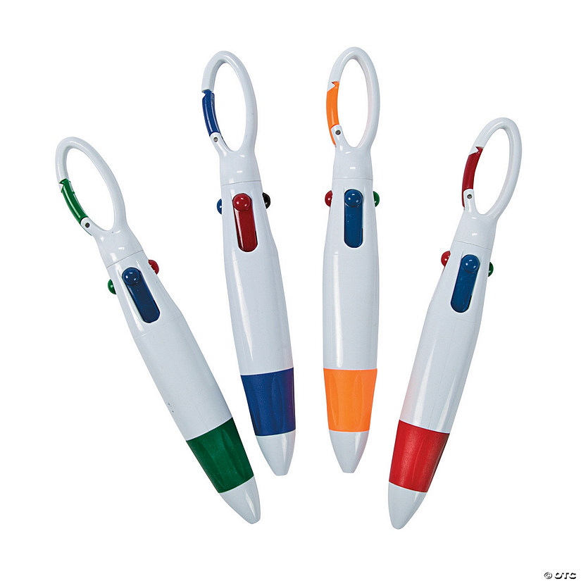 5 1/2" Retractable Four-Color Carabiner Shuttle Pens - 12 Pc. Image