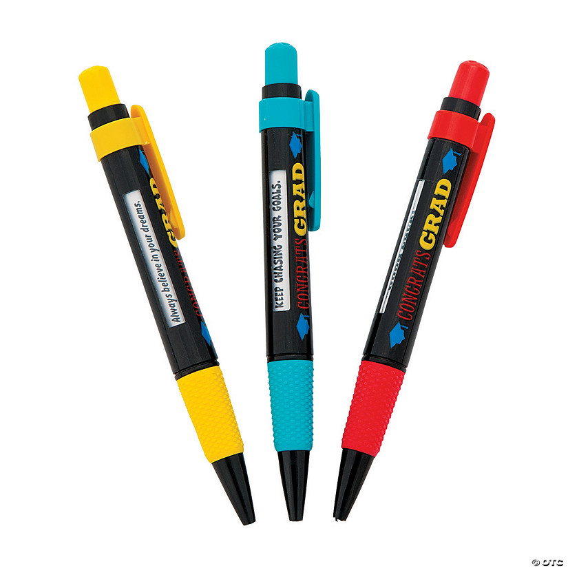 5 1/4" Congrats Grad Yellow, Blue & Red Plastic Message Pens - 12 Pc. Image