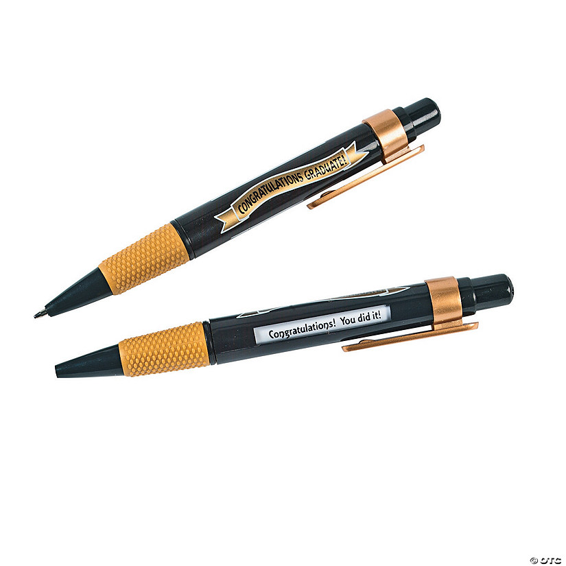 5 1/4" Graduation Black & Gold Plastic Message Pens - 12 Pc. Image