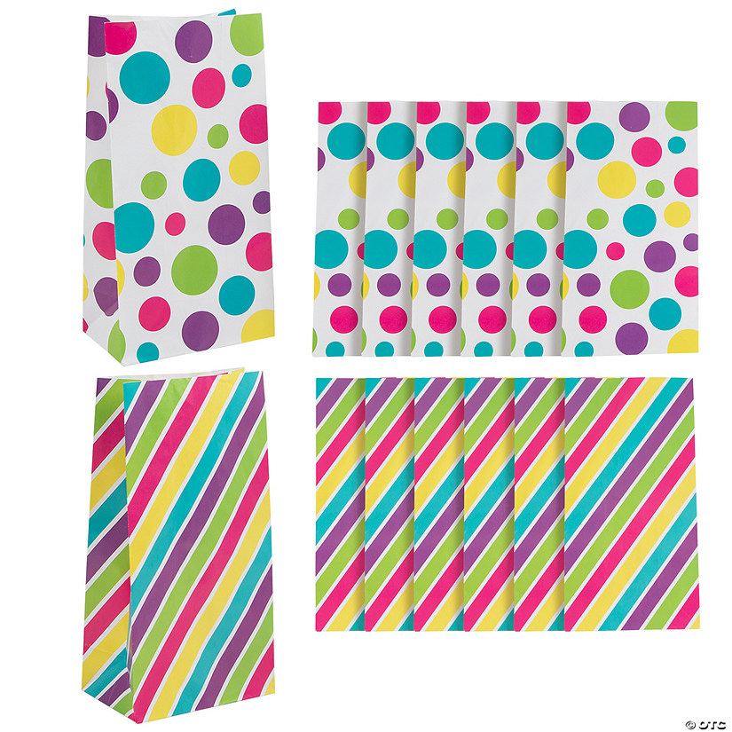 5 1/4" x 10" Colorful Print Paper Treat Bag Assortment - 12 Pc. Image