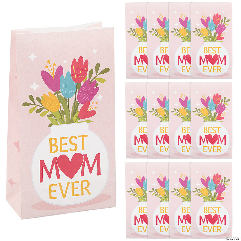 5 1/4" x 10" Mother&#8217;s Day Best Mom Ever Paper Treat Bags - 12 Pc. Image