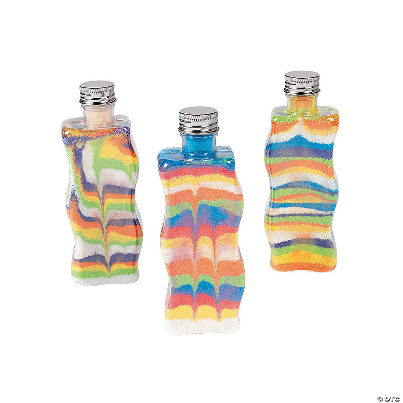 5 3/4" Bright Colors Wavy Sand Art Clear Plastic Bottles - 12 Pc. Image