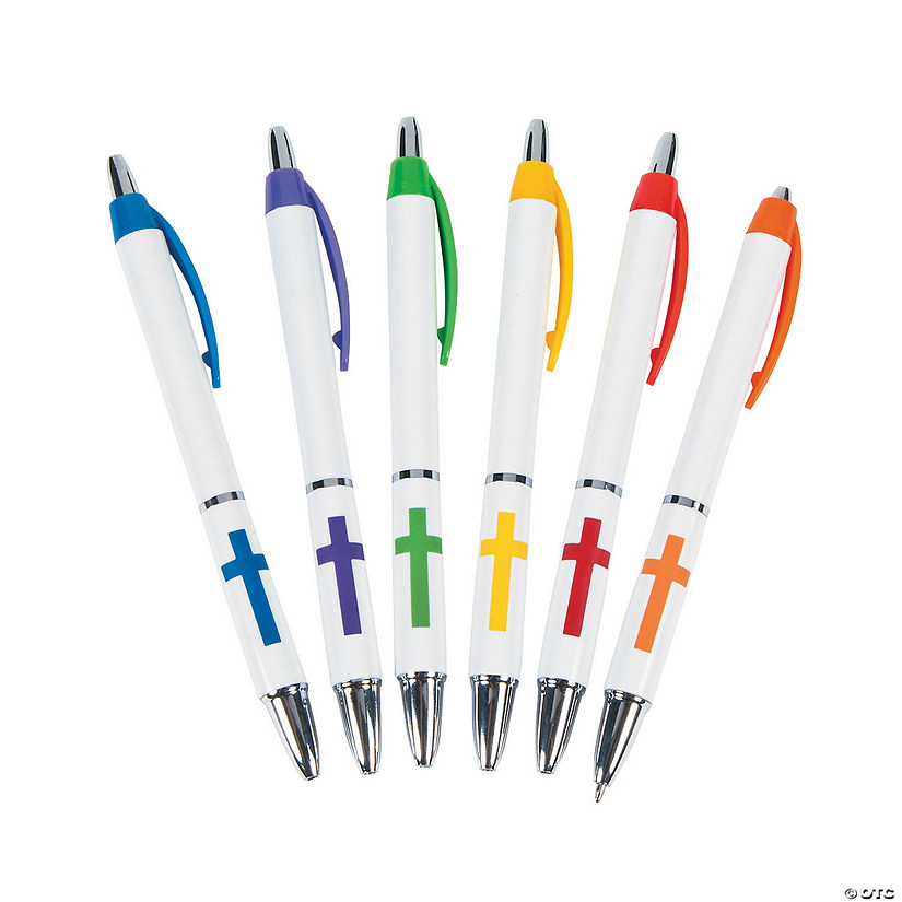 5 3/4" Colorful Religious Cross Plastic Grip Pens - 24 Pc. Image