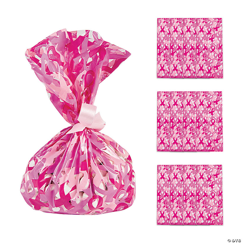 5 3/4" x 11 1/2" Breast Cancer Awareness Cellophane Treat Bags - 12 Pc. Image