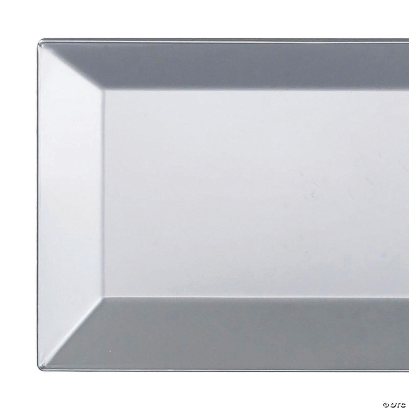 5.5" x 8.5" Silver Rectangular Plastic Dessert Plates (60 Plates) Image