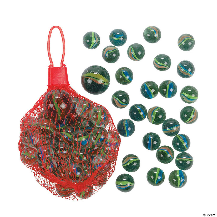 5/8" Multicolored Glass Marbles with Netted Storage Bag - 12 Sets Image