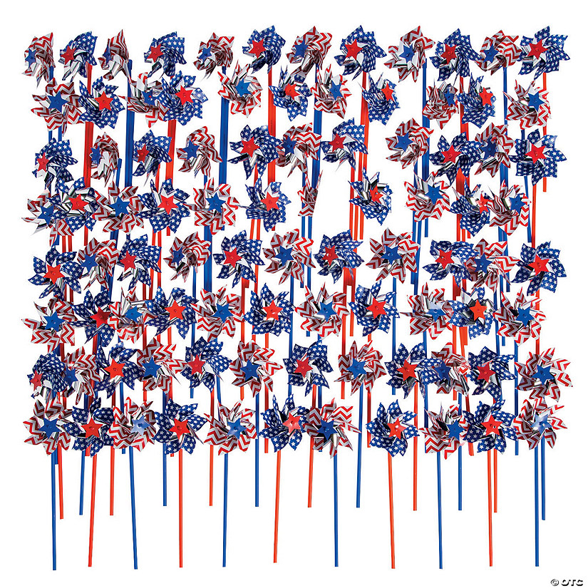 5" Bulk 144 Pc. Patriotic Red, White & Blue Plastic Pinwheels Image