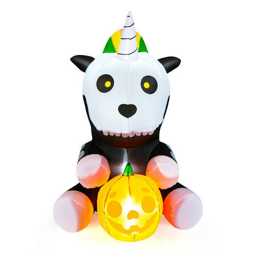 5 Feet Halloween Inflatable Unicorn Skeleton with Pumpkin Lantern Image