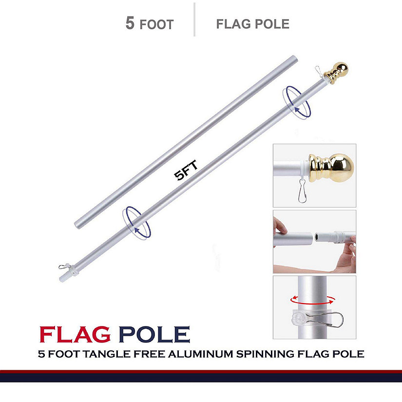 5 Foot Tangle Free Aluminum Spinning Flag Pole White Image