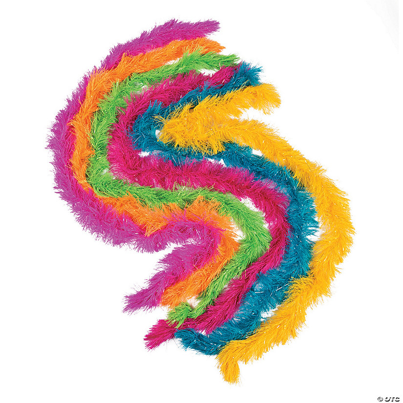 5 Ft. Bright Neon Solid Color Fringe Polyester Boa Assortment- 12 Pc. Image