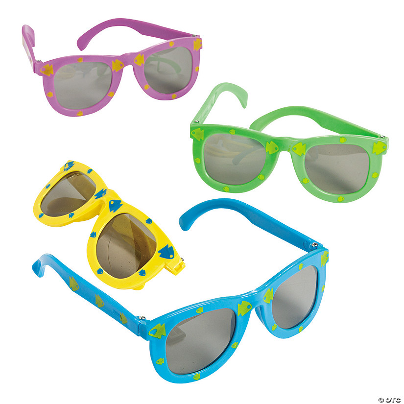 5" Kids Purple, Blue, Green & Yellow Fish Print Sunglasses - 12 Pc. Image