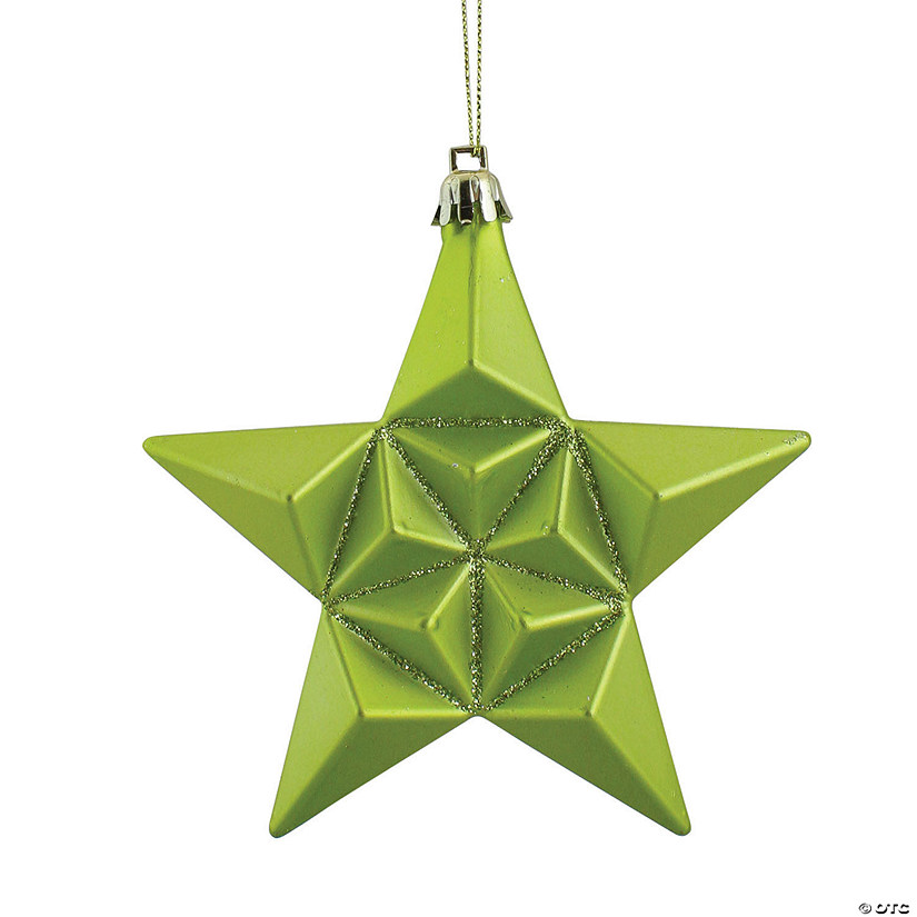 5" Matte Green Kiwi Glittered Star Shatterproof Christmas Ornaments, 12 Count Image