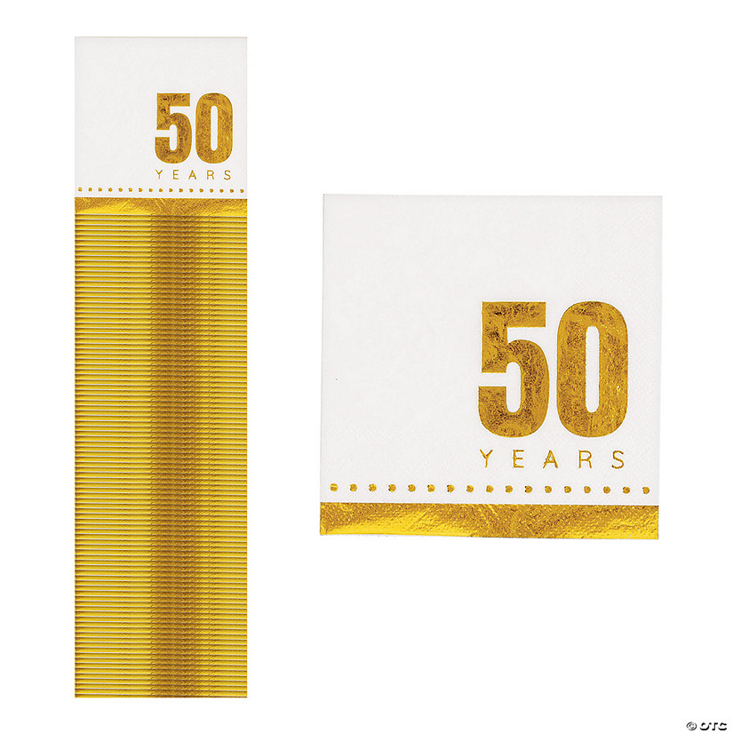 5" Mega Bulk 100 Ct. Gold Foil 50th Anniversary & Birthday Paper Beverage Napkins Image