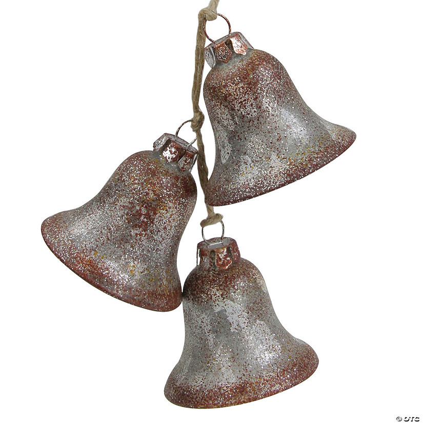 5" Silver and Brown String of Bells Glass Christmas Ornament Image