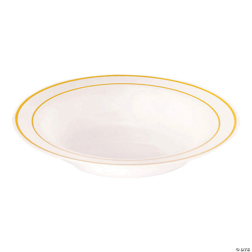 5" White with Gold Edge Rim Round Disposable Plastic Dessert Bowls (120 Bowls) Image