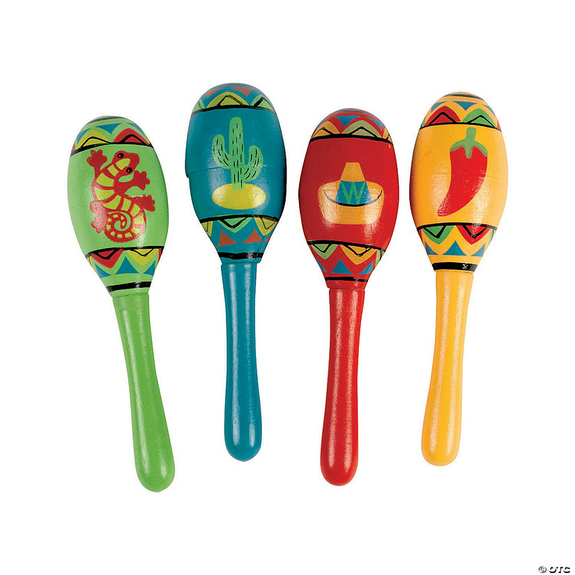 5" Wooden Red, Yellow, Blue and Green Fiesta Maracas - 12 Pc. Image