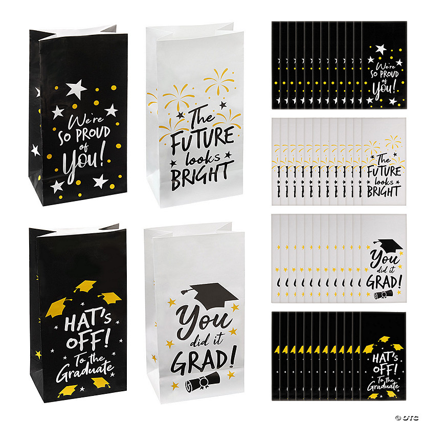 5" x 10" Bulk Graduation Paper Treat Bags with Stickers for 48 Image