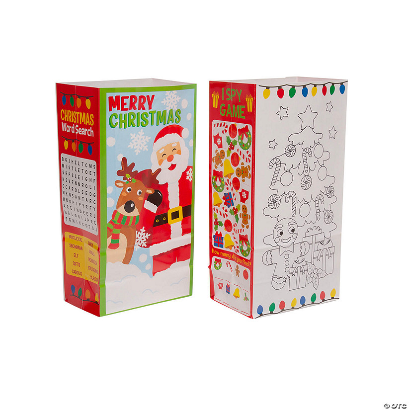 5" x 10" Small Christmas Activity Paper Treat Bags - 12 Pc. Image