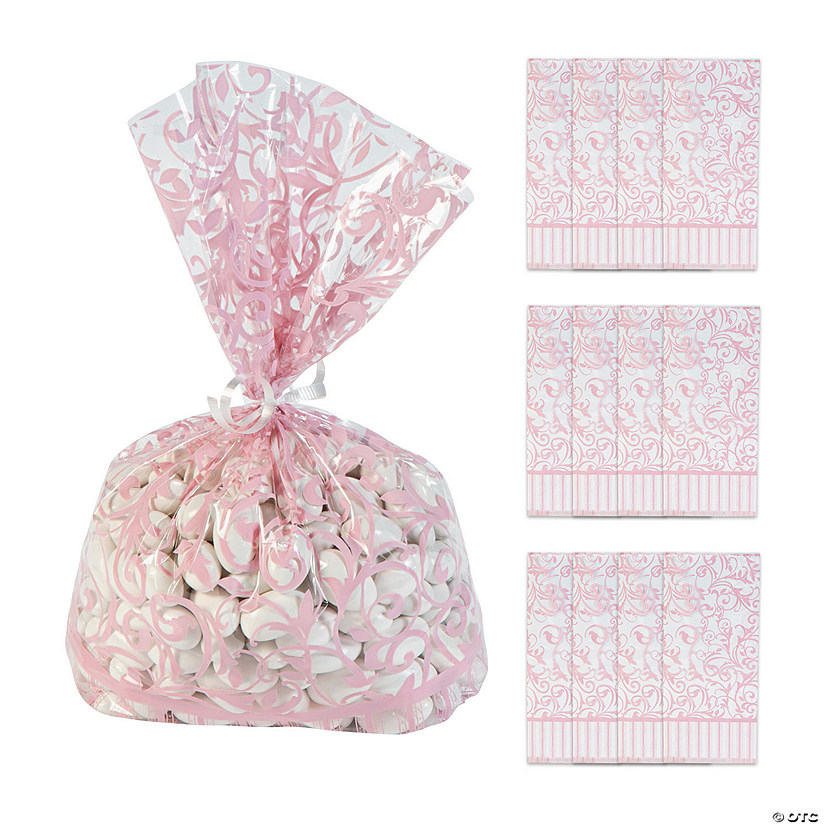 5" x 11 1/2" Light Pink Swirl Cellophane Treat Bags - 12 Pc. Image