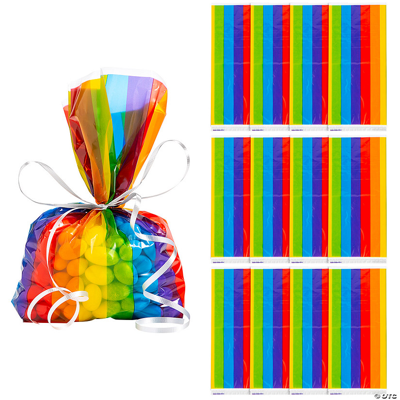 5" x 11 1/2" Rainbow Stripe Cellophane Bags - 12 Pc. Image