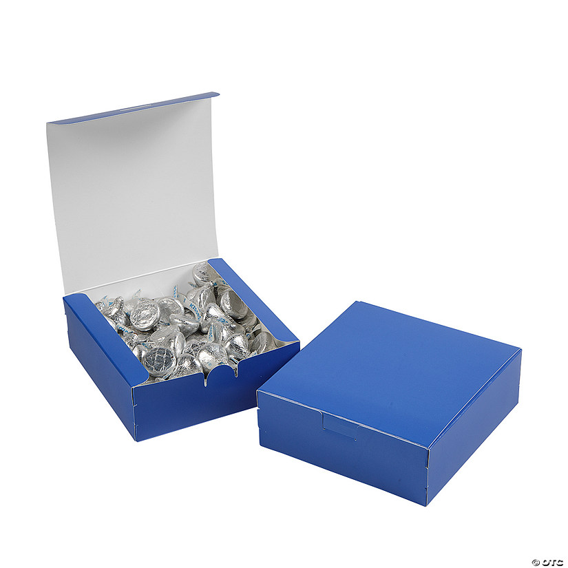 5" x 4 1/2" x 2" Blue Square Cardstock Party Favor Boxes - 12 Pc. Image