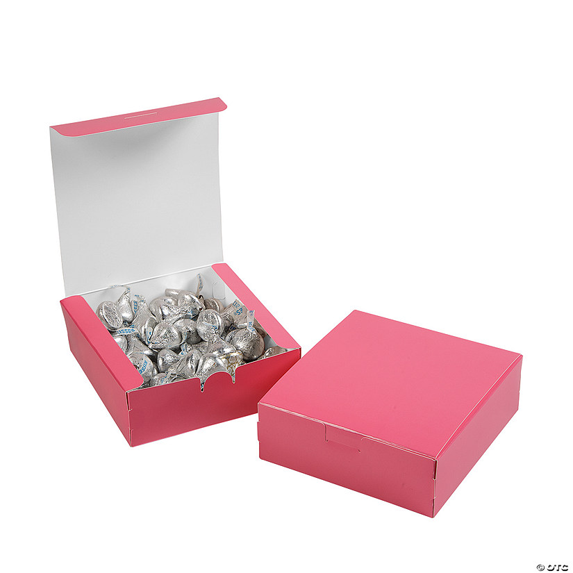 5" x 4 1/2" x 2" Pink Square Cardstock Party Favor Boxes - 12 Pc. Image