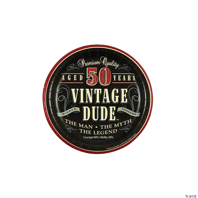 50th Birthday Party Vintage Dude Paper Dessert Plates - 8 Ct. Image