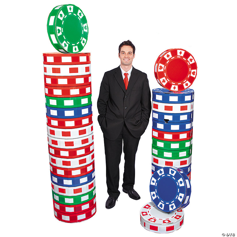 53 1/4" - 69 1/4" 3D Poker Chip Column Cardboard Stand-Ups - 6 Pc. Image