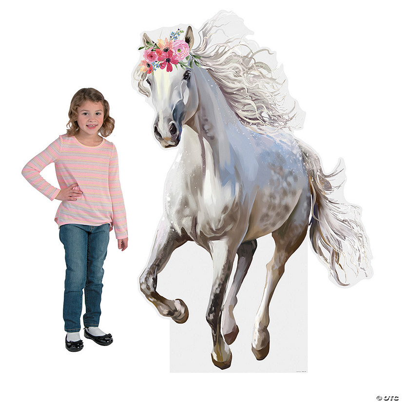 54" White Horse with Floral Crown Cardboard Cutout Stand-Up Image