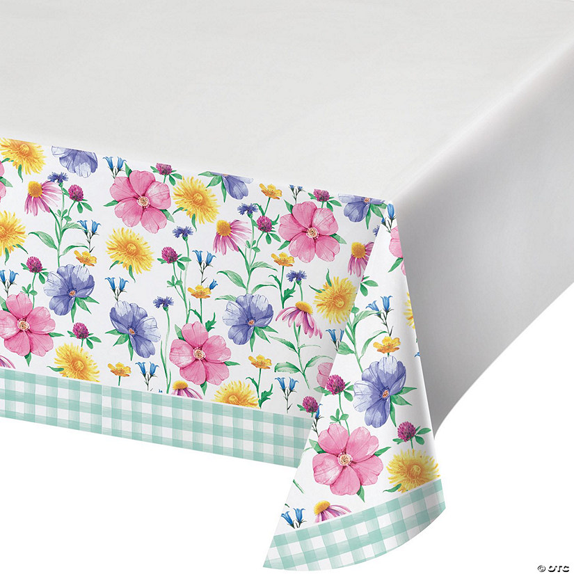 54&#8221; x 102&#8221; Easter Bunny And Blooms Paper Tablecloth Image