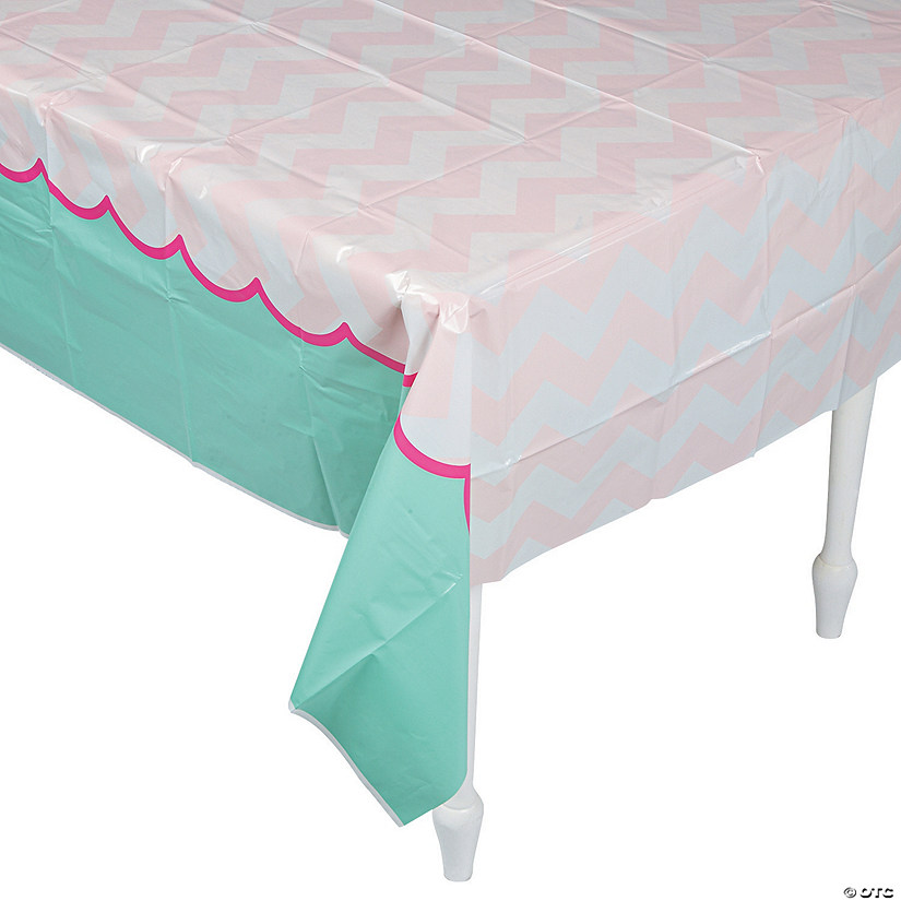 54" x 108" 1st Birthday Pink Elephant Plastic Tablecloth Image