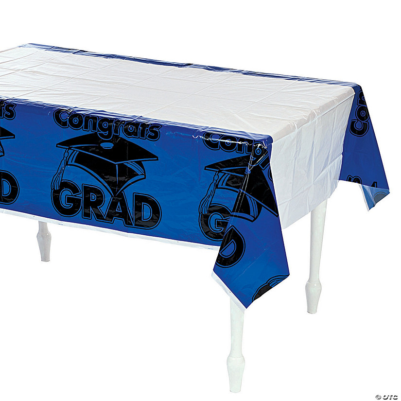 54" x 108" Blue Congrats Grad Plastic Tablecloth Image